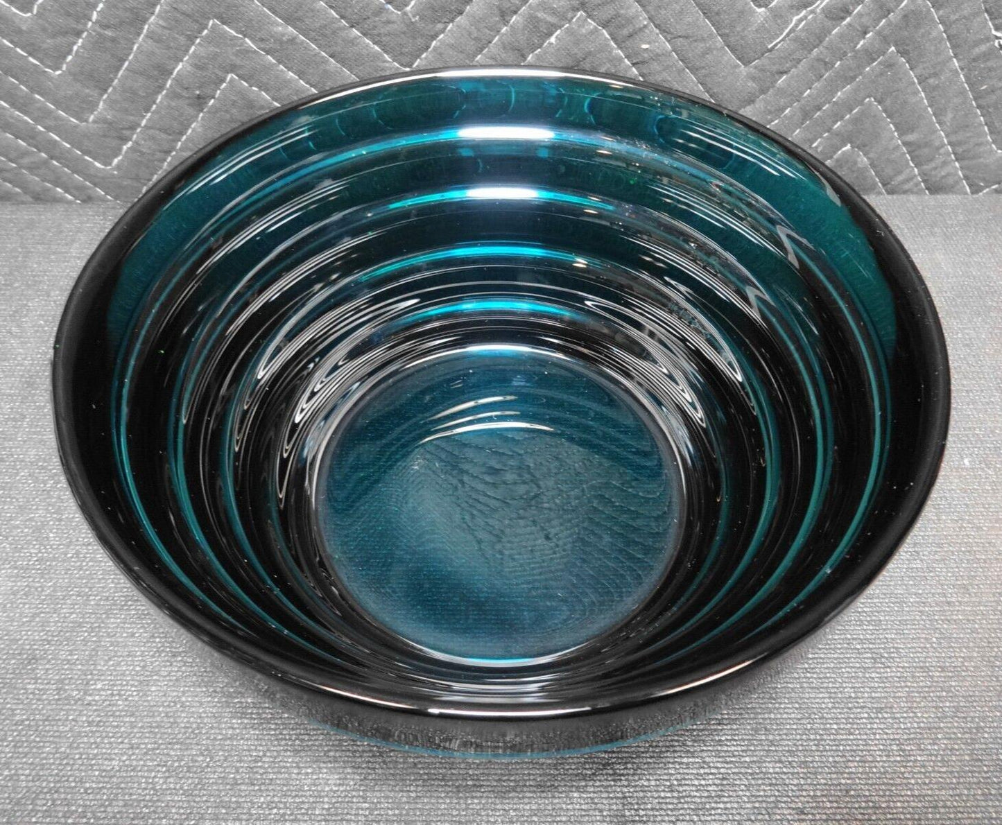 1930's French Art Deco Molded Crystal Bowl - Blue / Cobalt - Sky Scraper