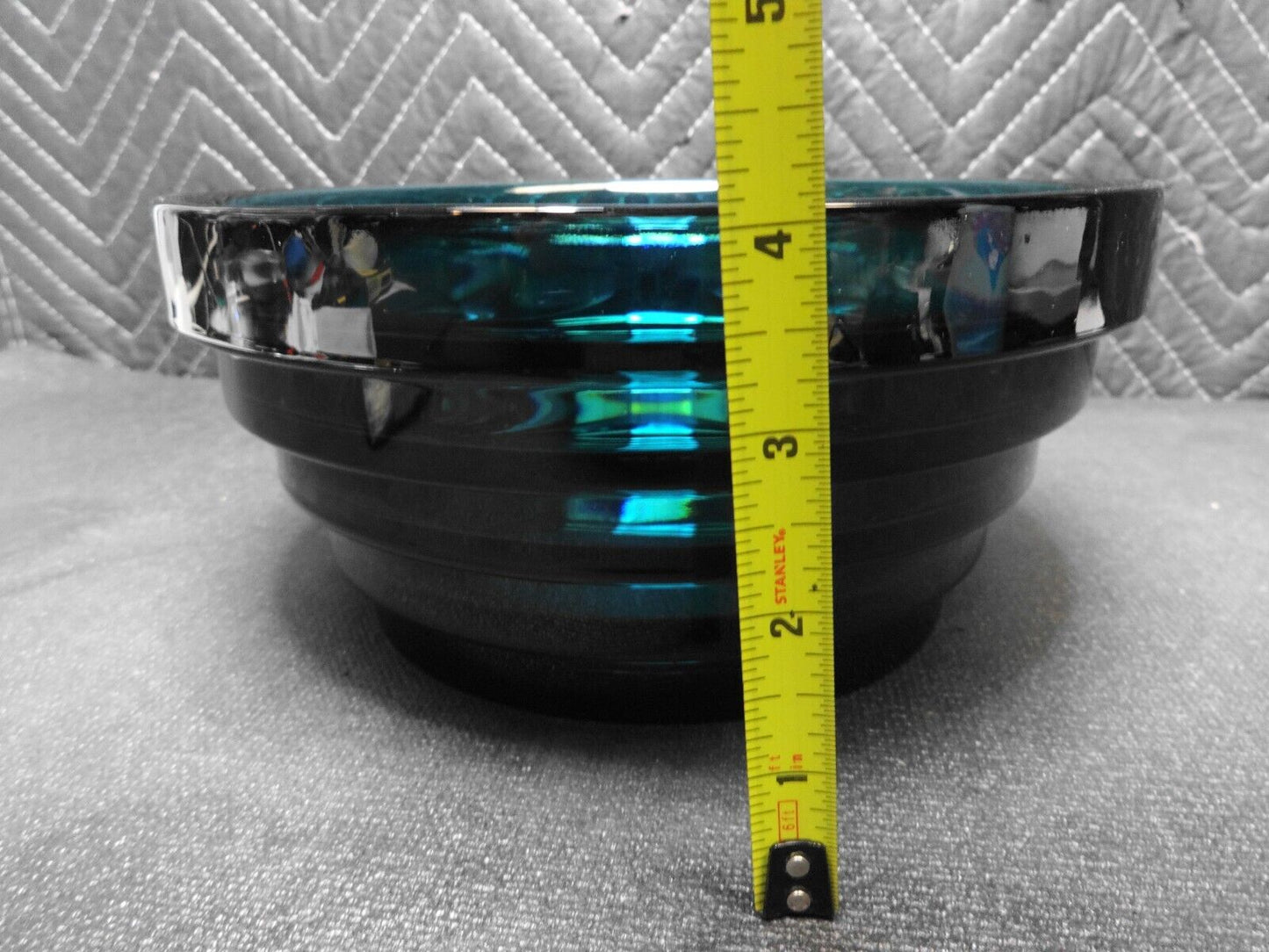 1930's French Art Deco Molded Crystal Bowl - Blue / Cobalt - Sky Scraper