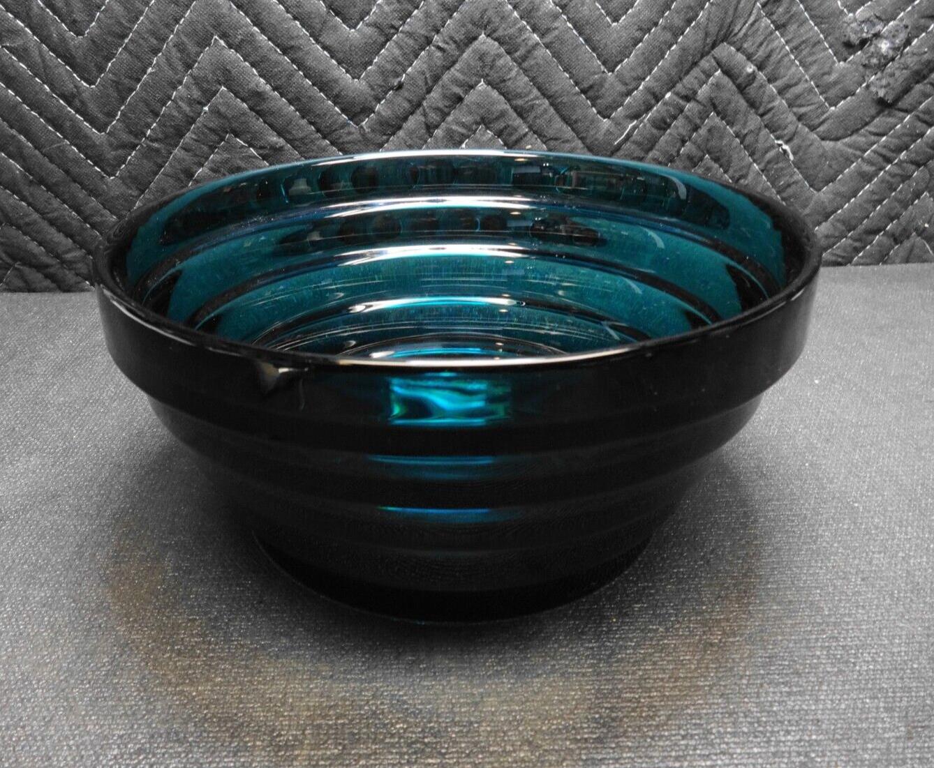 1930's French Art Deco Molded Crystal Bowl - Blue / Cobalt - Sky Scraper