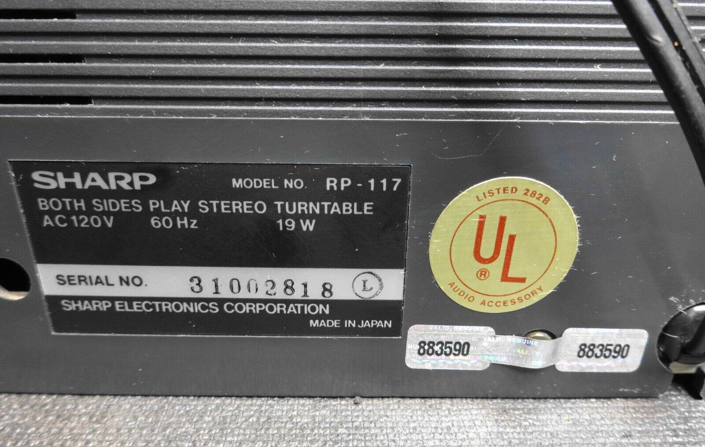 Turntable Sharp Front Tray Loading RP-117 - *SERVICED* New Belt / Lubricated