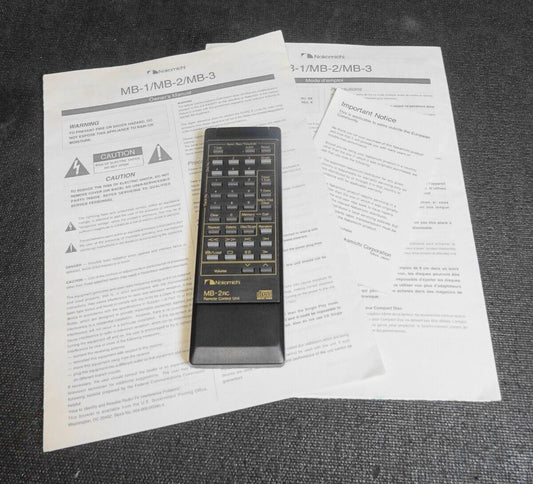 Original Nakamichi MB-2RC Remote & Owners Manual for MB-1 MB-2 MB-3