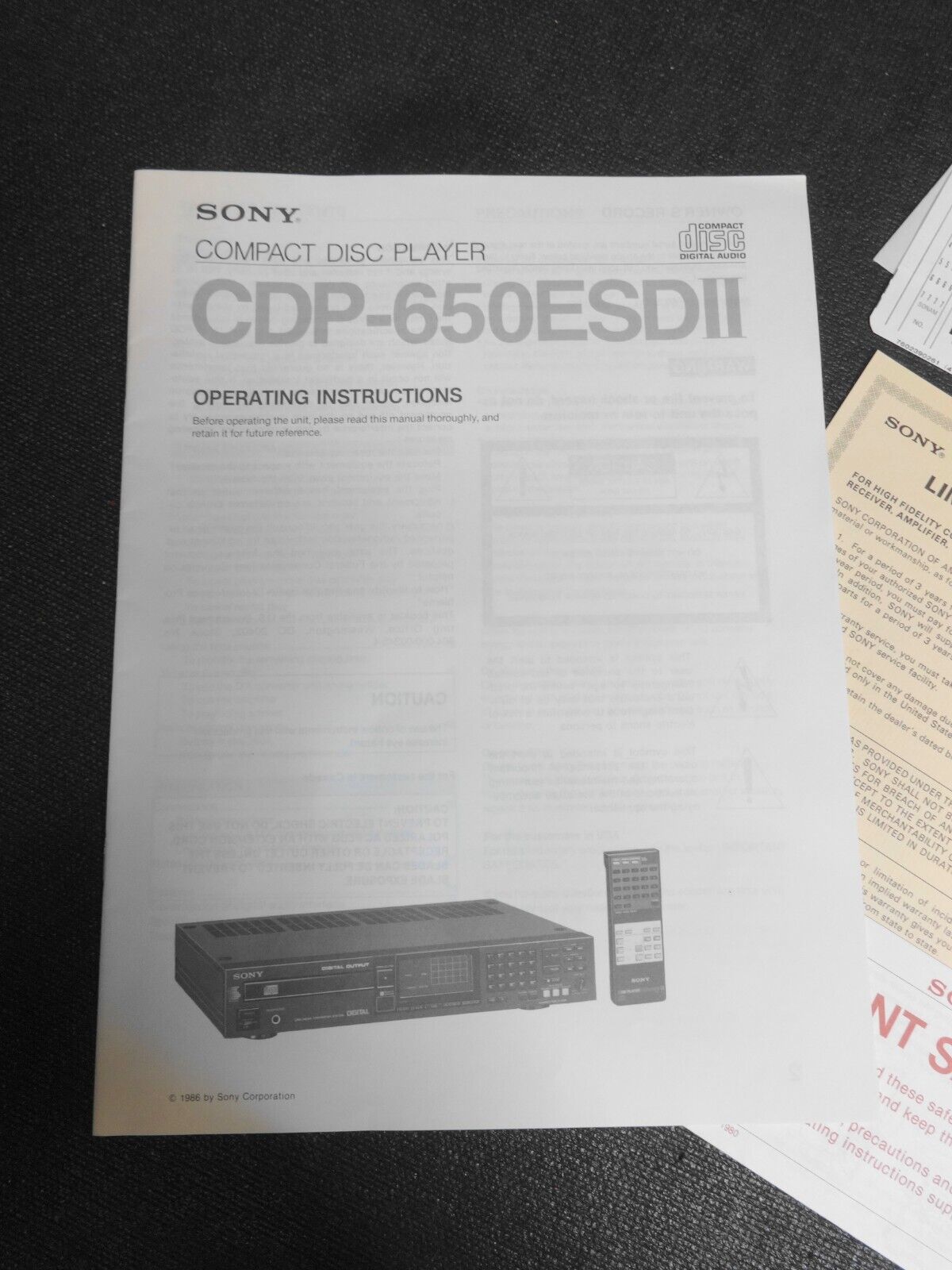 Sony CDP-650ESDII Operating Instructions - Manual & Warranty Card