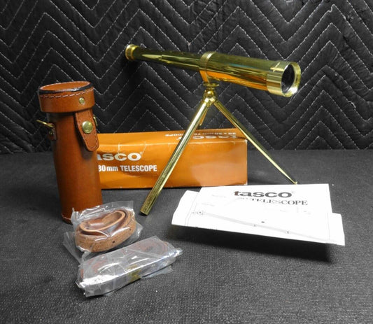 NOS Vintage Tasco Japan 25x30mm 5AG Brass Hand Telescope Spyglass with tripod