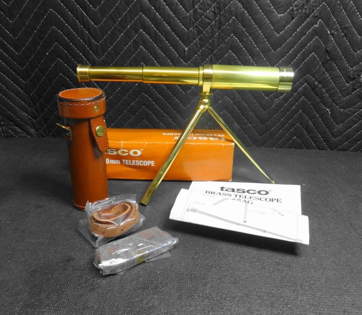 NOS Vintage Tasco Japan 25x30mm 5AG Brass Hand Telescope Spyglass with tripod