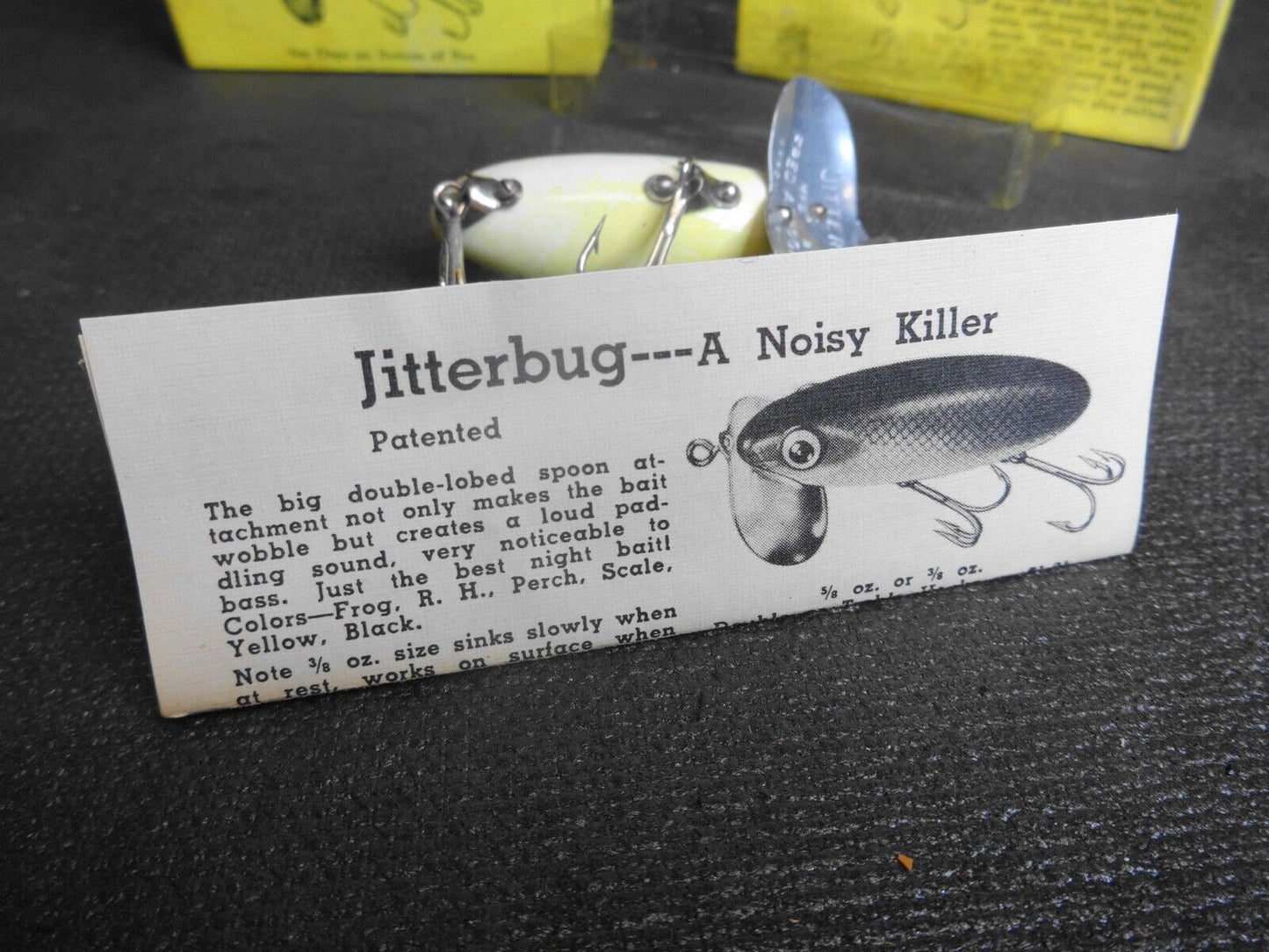 VINTAGE FRED ARBOGAST FISHING LURE JITTERBUG FROG - WOOD BODY, METAL LIP w/ BOX