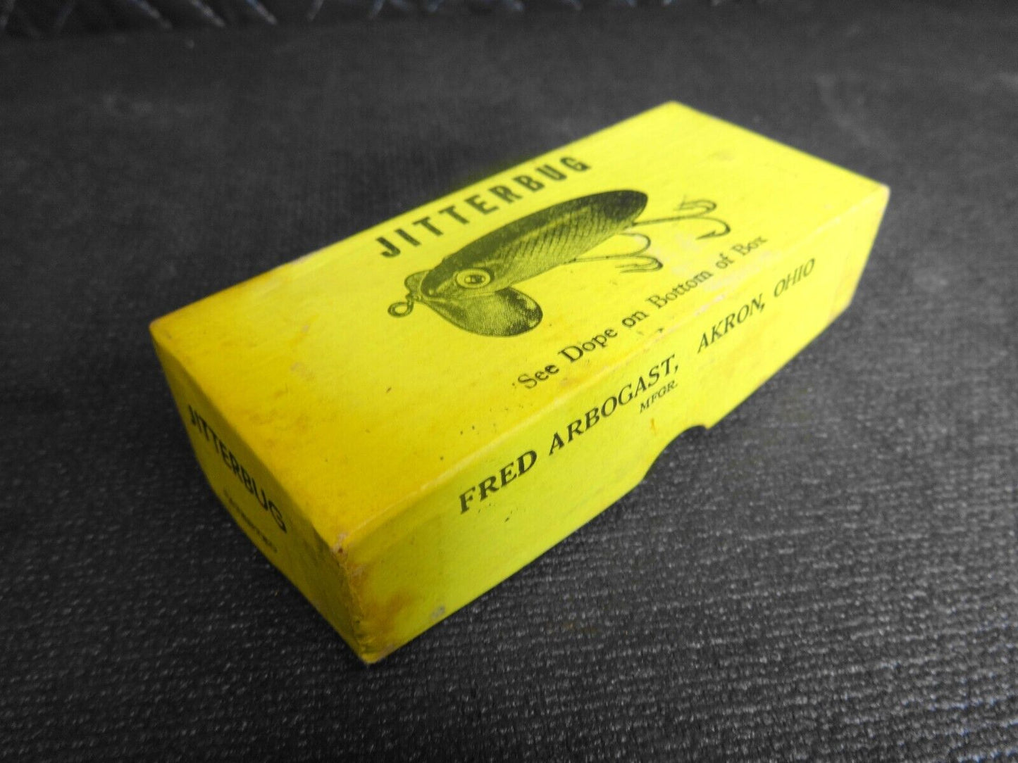 VINTAGE FRED ARBOGAST FISHING LURE JITTERBUG FROG - WOOD BODY, METAL LIP w/ BOX