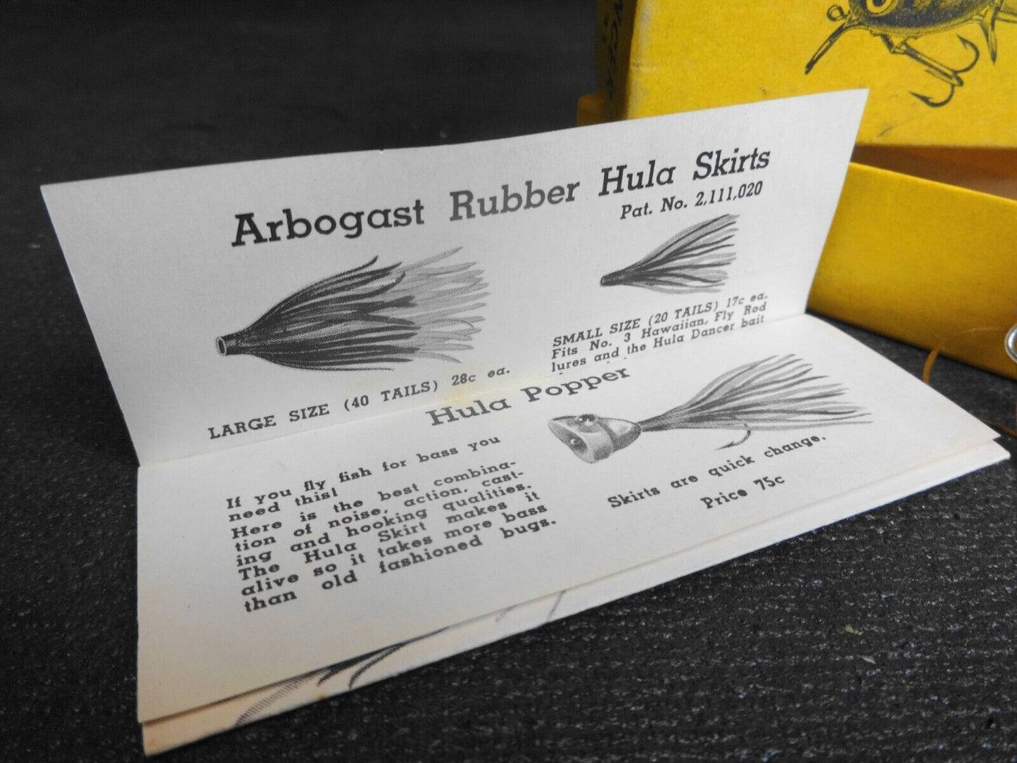 Vintage 1947 Arbogast Hula Dancer Lure With Box & Paperwork in Yellow