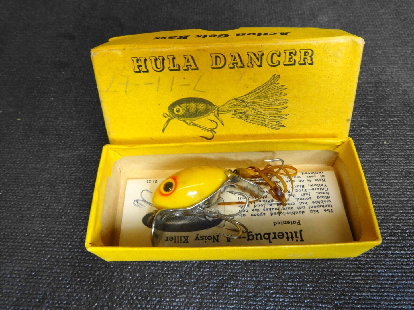 Vintage 1947 Arbogast Hula Dancer Lure With Box & Paperwork in Yellow