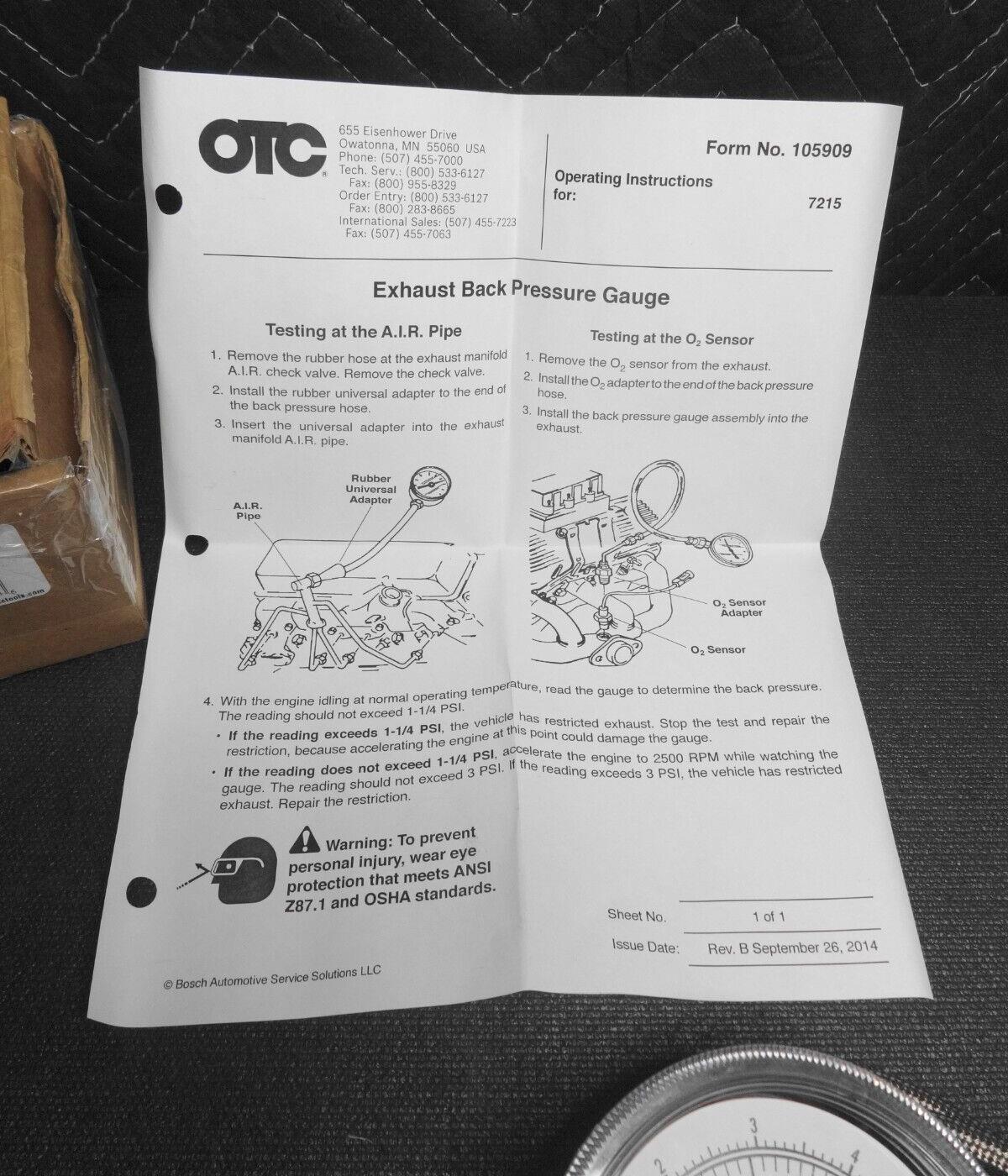 OTC Tools Exhaust Back Pressure Gauge OTC-7215