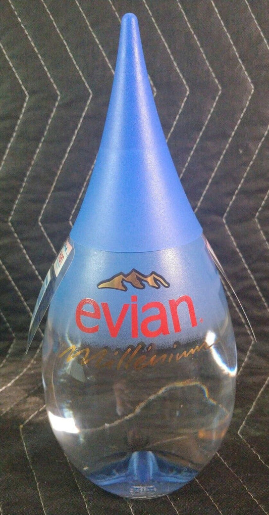 Evian Water Y2K 1999 Millennium Full Teardrop Glass Bottle w/ Tags - Star Trek