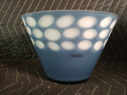 SASAKI ART CRYSTAL GLASS BOWL - PEBBLES Blue / White