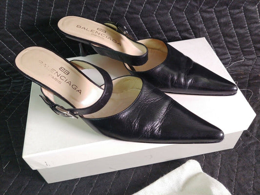 BALENCIAGA Black Knife Leather Pointed Heel - Size 38