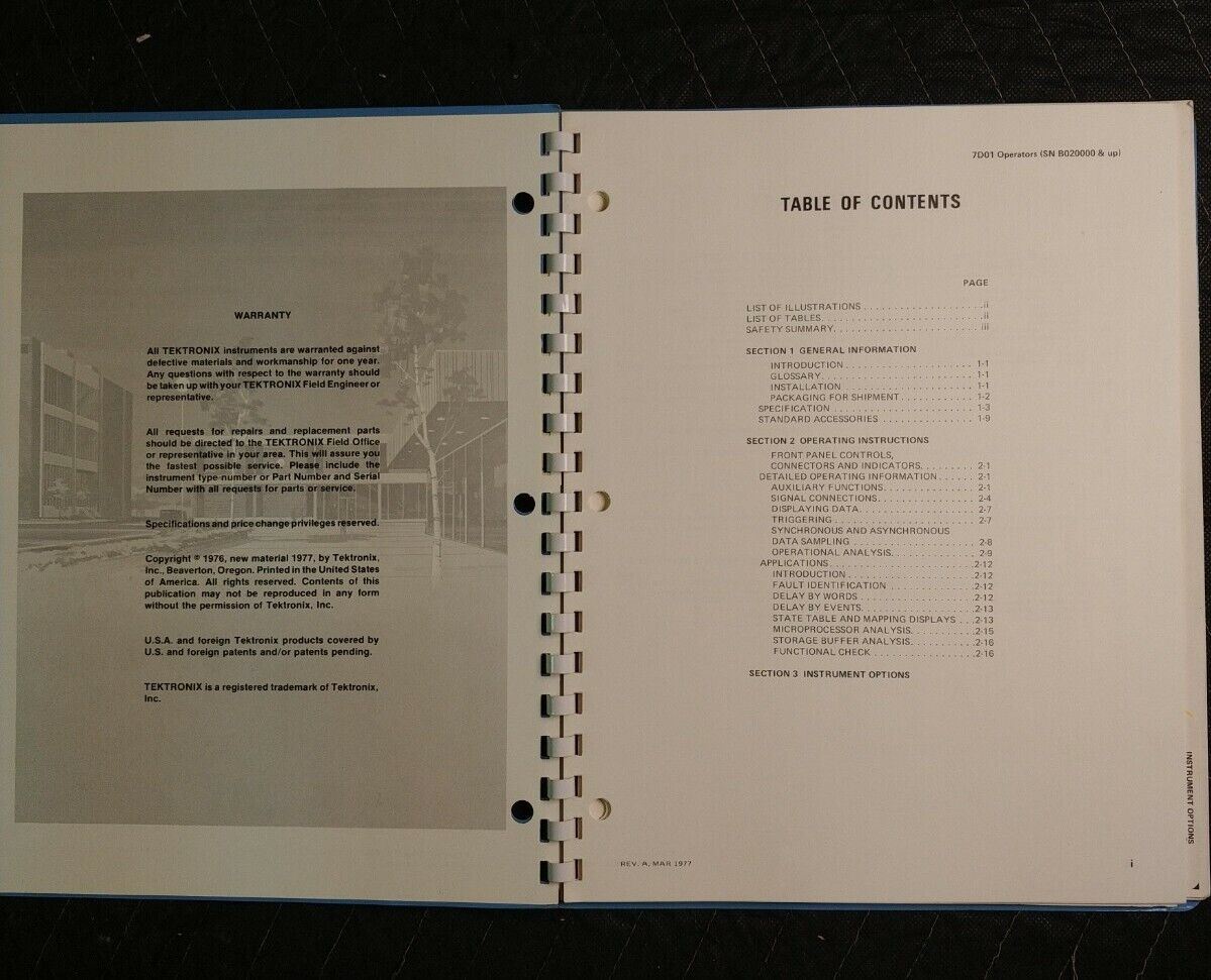 Tektronix 7D01 Logic Analyzer w/Opt Manual