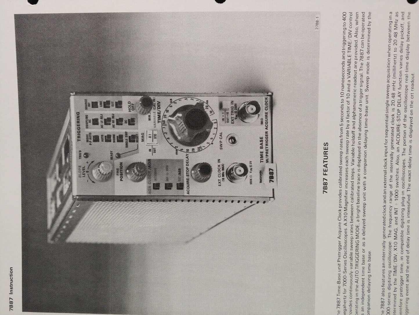 Tektronix 7B87 Time Base Acquire Clock Instruction Manual P/N 070-2788-00