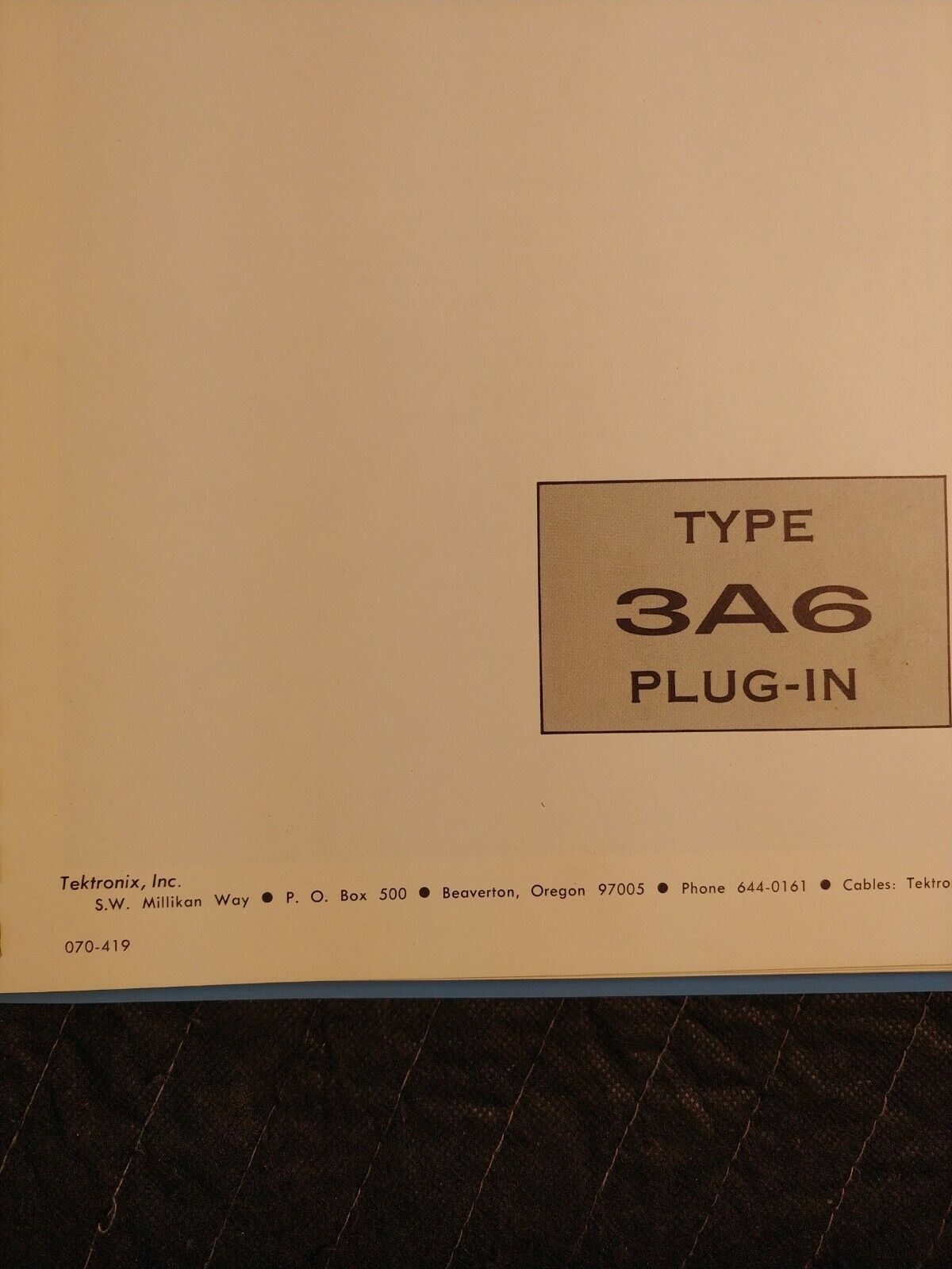 Original Tektronix Type 3A6 Plug-in Amplifier Instruction Manual 070-419