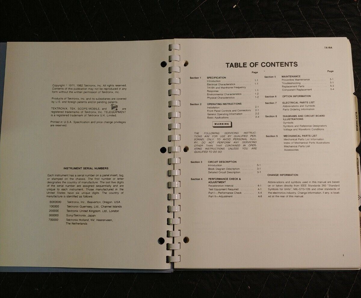 vintage TEKTRONIX instruction manual 7A18A DUAL TRACE AMPLIFIER