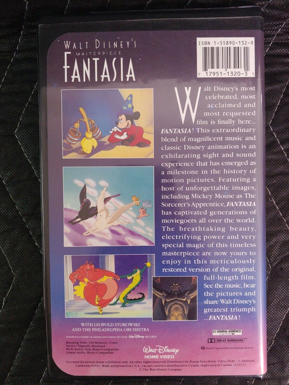 Fantasia VHS First Edition Walt Disney Masterpiece 1132 Like New