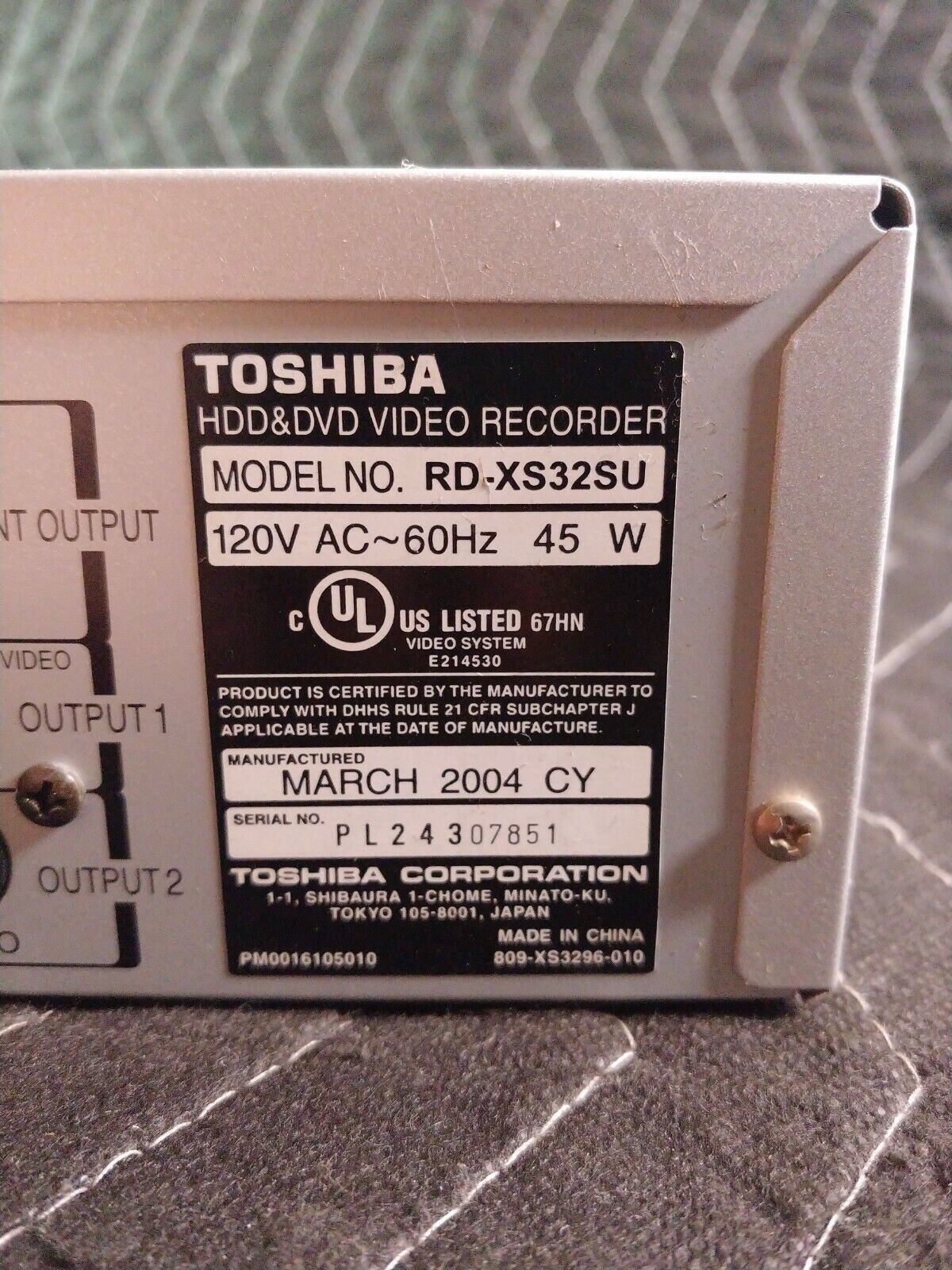 Toshiba RD-XS32 DVD/HDD Combo Recorder