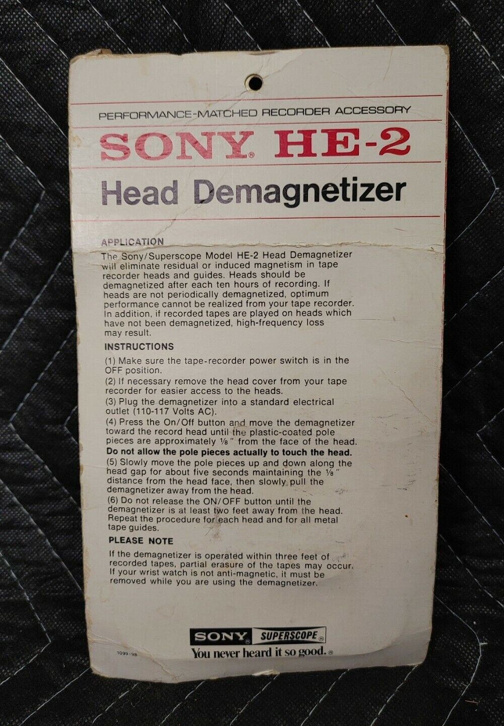 NOS Vintage Sony HE-2 Head Demagnetizer 110 V (100-125V) In Original Package