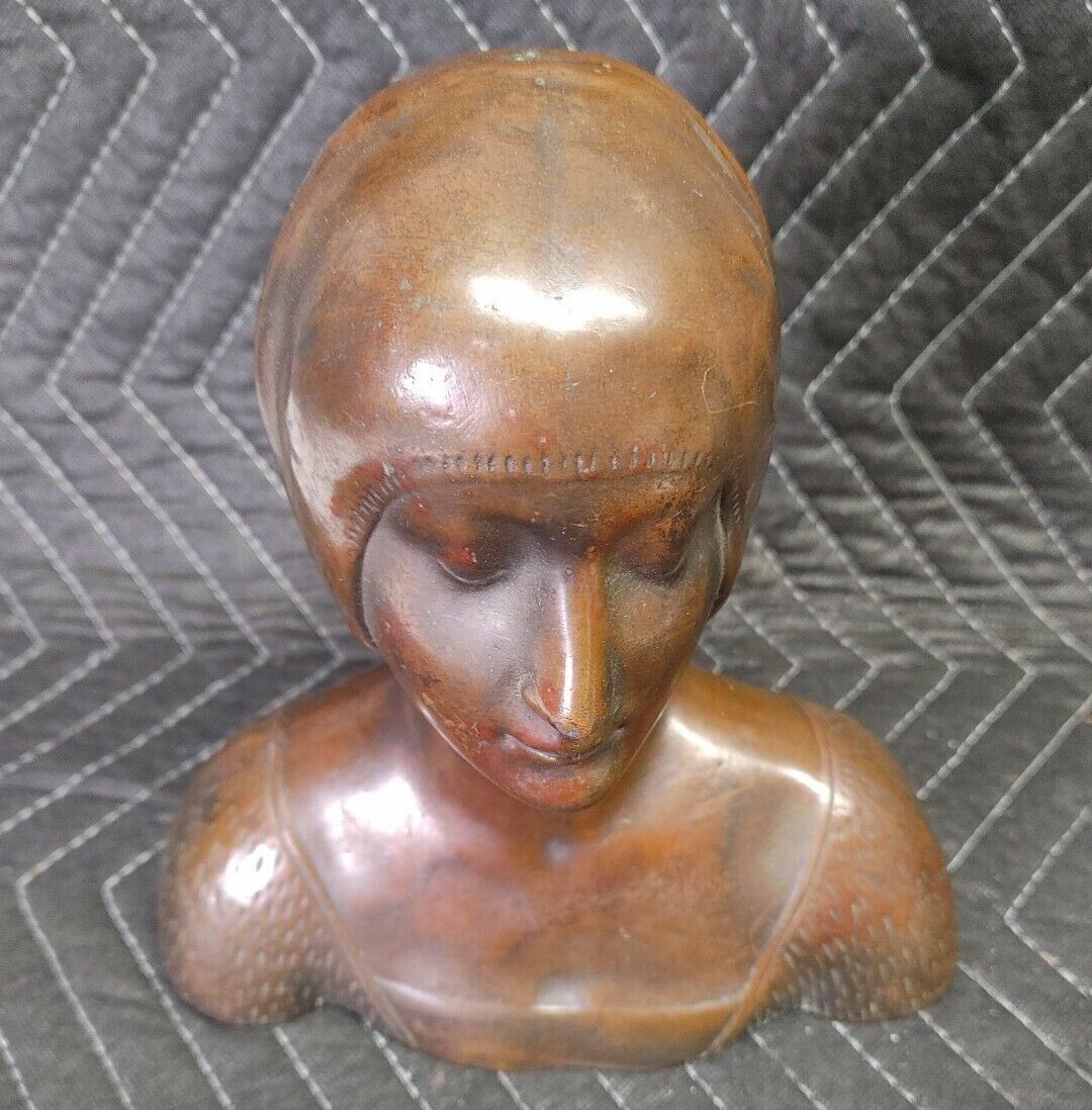 Antique Copper Clad Art Deco 9" Bust - Eleanor of Aragon - Francesco Laurana