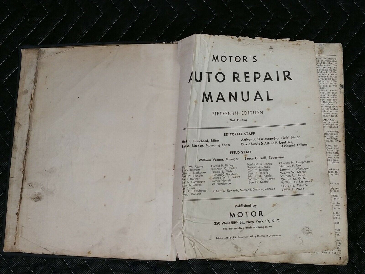 1952 Motors Auto Repair Manual Fifteenth Edition First Printing