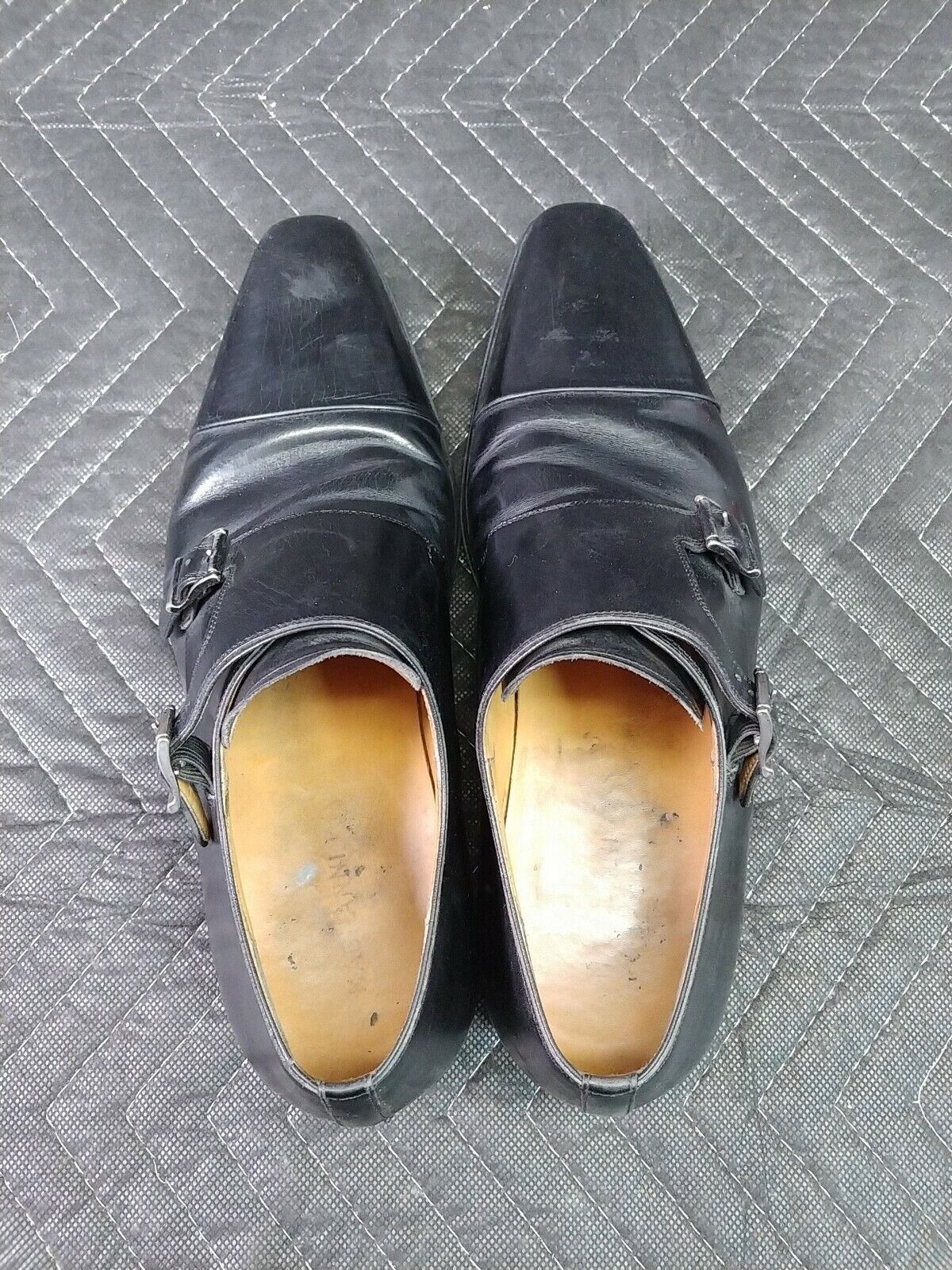 MAGNANNI Gaumet Sz-9 Black Leather Double Monk Strap Cap Toe Dress Shoes 11677