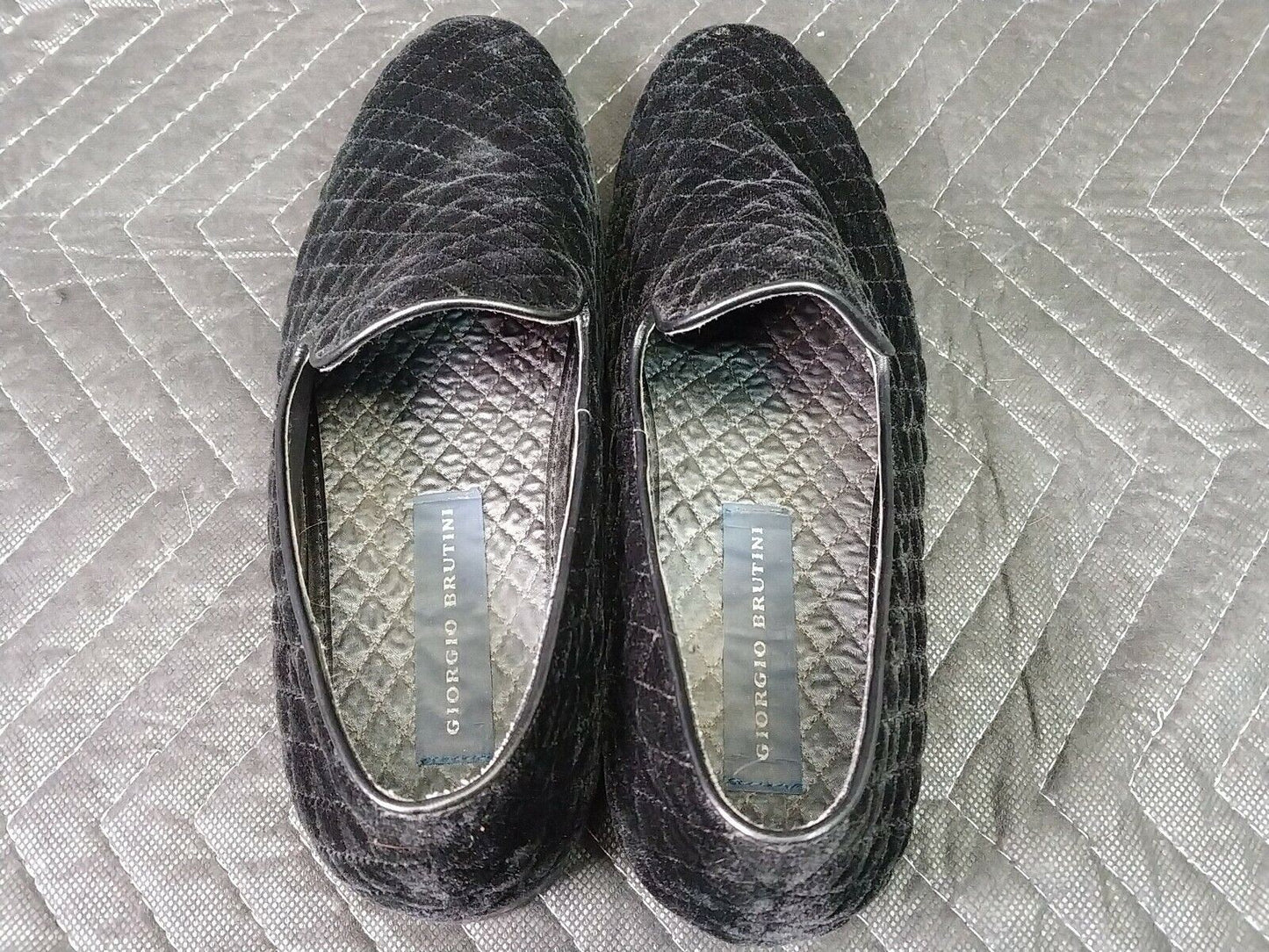 Men Giorgio Brutini Chatwal Black Velvet Diamond Quilt Loafers Size 9M (176271)