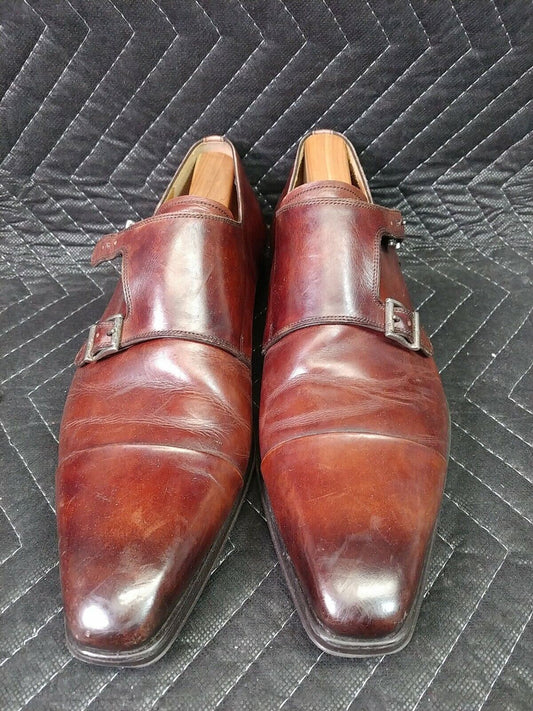 Magnanni Double Monk Strap Loafer Brown Leather Mens 9 M Dress Shoes