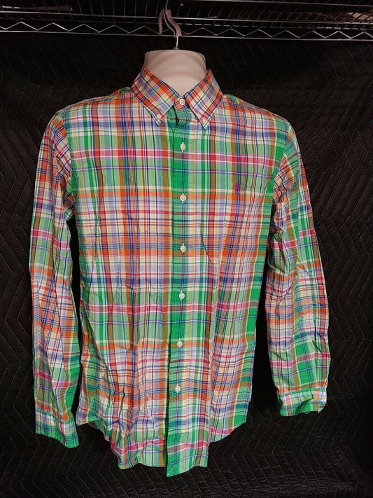 Mens Ralph Lauren Blue Size Small SP Plaid Checks Polo Pony Long Sleeve Shirt