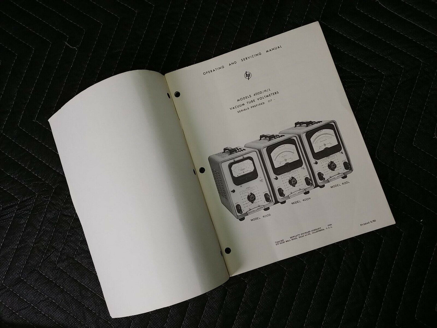 HP 400D/H/L Vacuum Tube Voltmeter Operating and Servicing Manual W/ Schematics