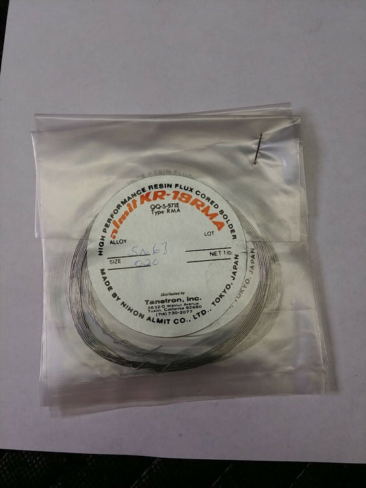 Almit KR-19 RMA Alloy SN63 .020 0.6oz High Performance Resin Flux Cored Solder.