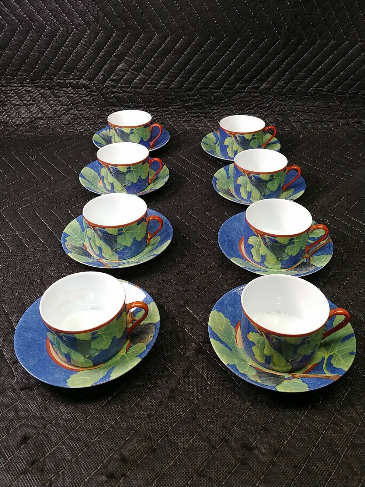 LAURE JAPY Paris Figari Set of 4 Cups and Saucers Porcelaine France De Limoges