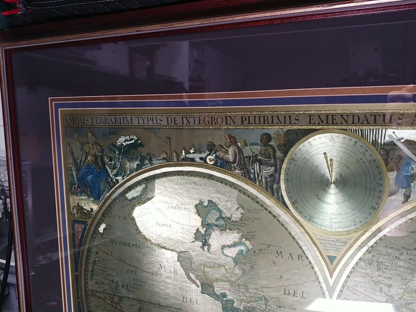 RARE Framed Gold Foil Old World Map/Nova Totius Terrarum Orbis Geographica Ac