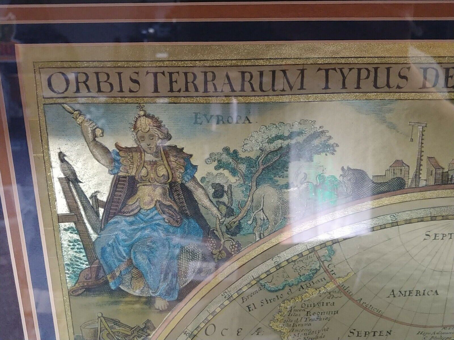 RARE Framed Gold Foil Old World Map/Nova Totius Terrarum Orbis Geographica Ac