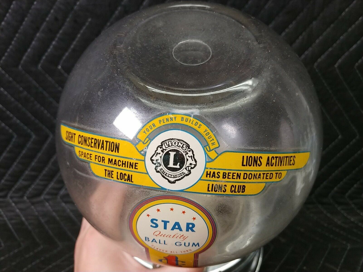 VINTAGE FORD PENNY GLASS CHROME GUM BALL MACHINE 1 ONE CENT LYONS INTERNATIONAL