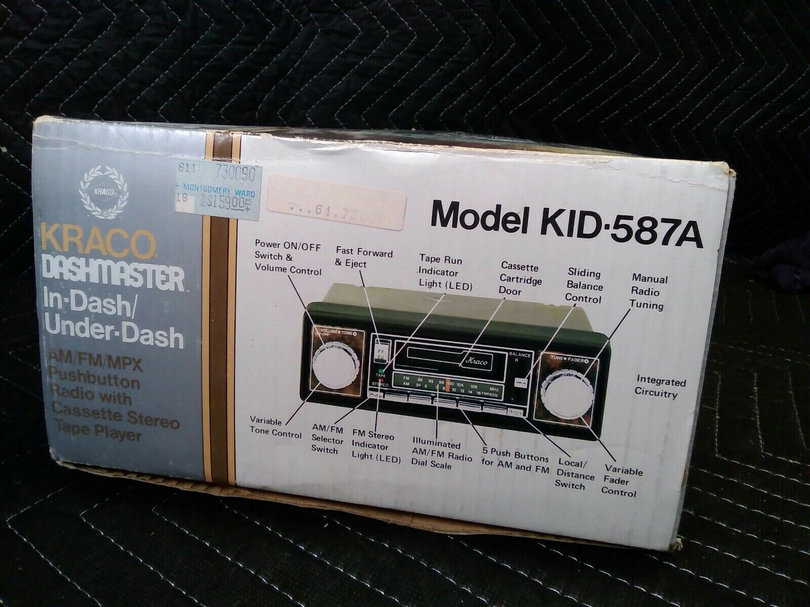 Vintage Kraco Dashmaster Stereo Cassette Player With AM/FM/MPX KID