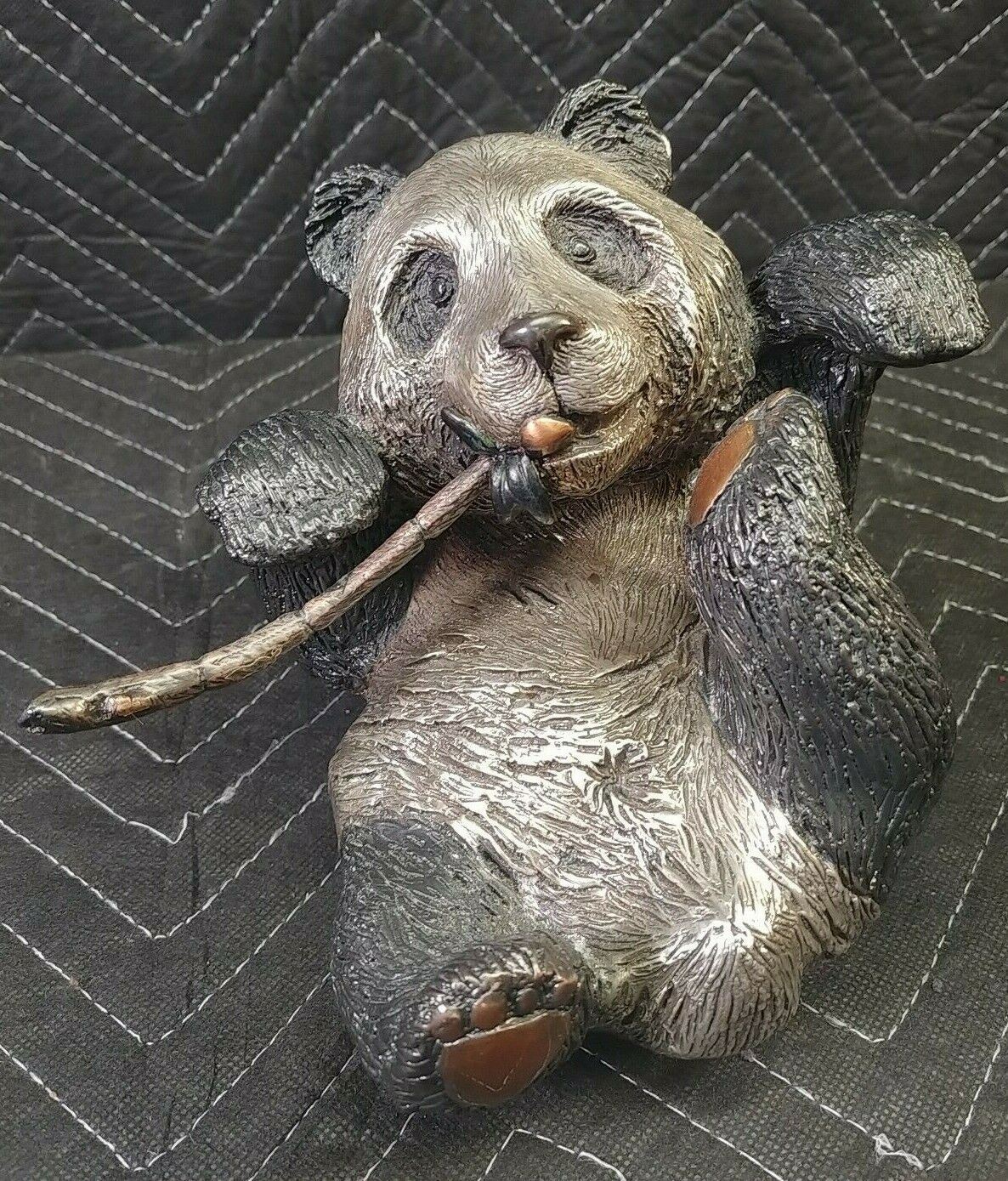 D'ARGENTA SCULPTURE ~ Silver Panda Bear w/ Bamboo Vintage - International Vtg