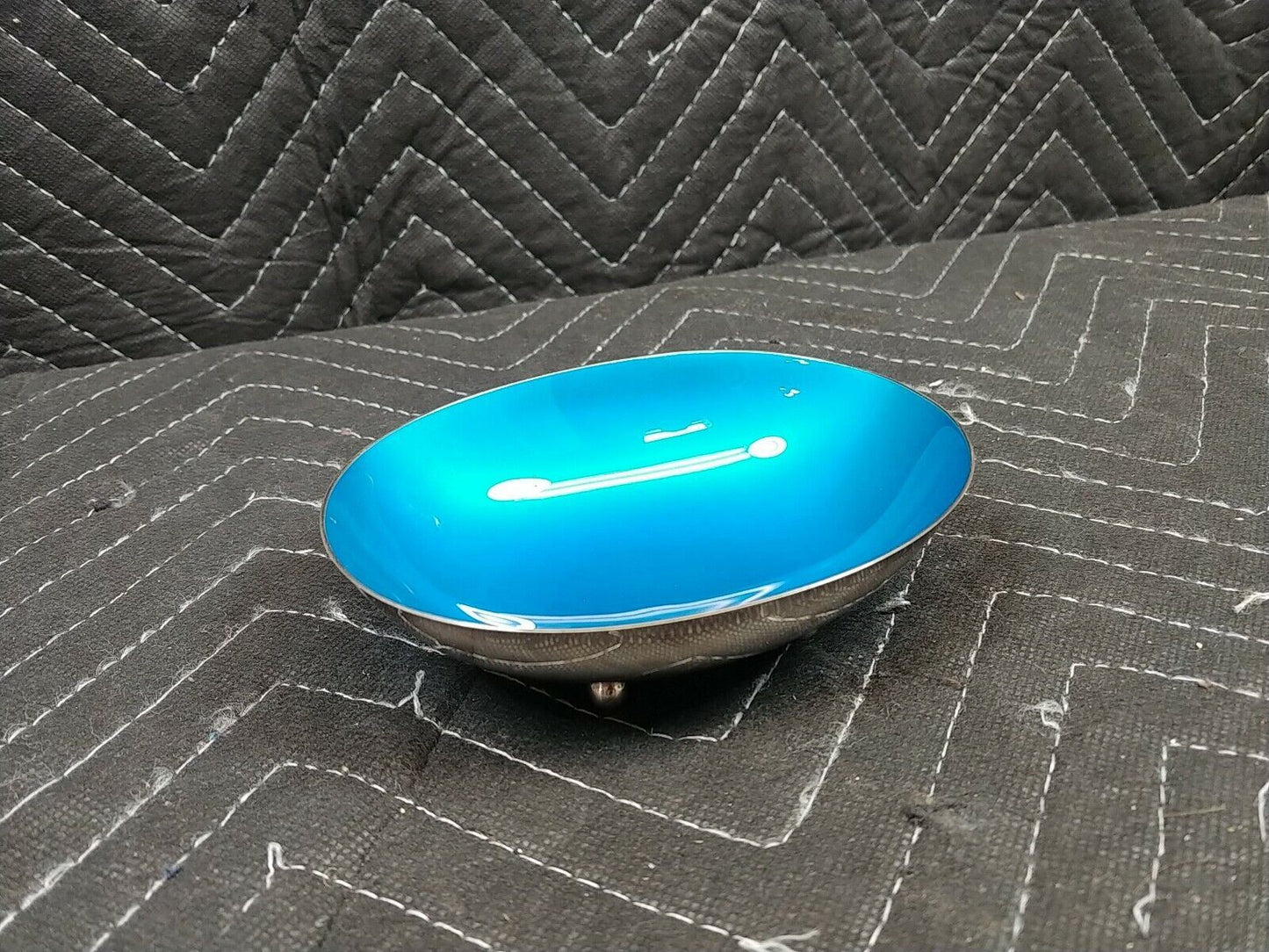 Reed & Barton 143 Silver Plate Oval Footed Bowl Blue Enamel Interior  5"