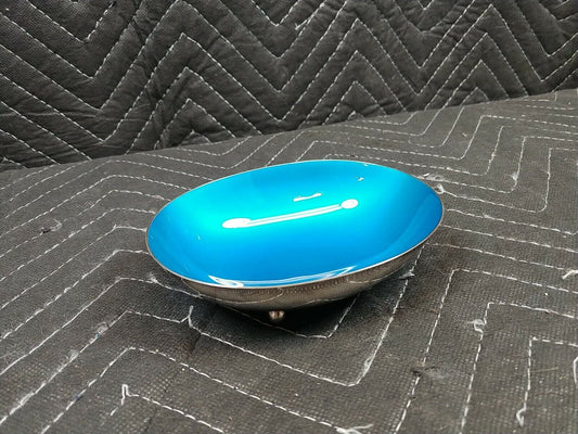 Reed & Barton 143 Silver Plate Oval Footed Bowl Blue Enamel Interior  5"