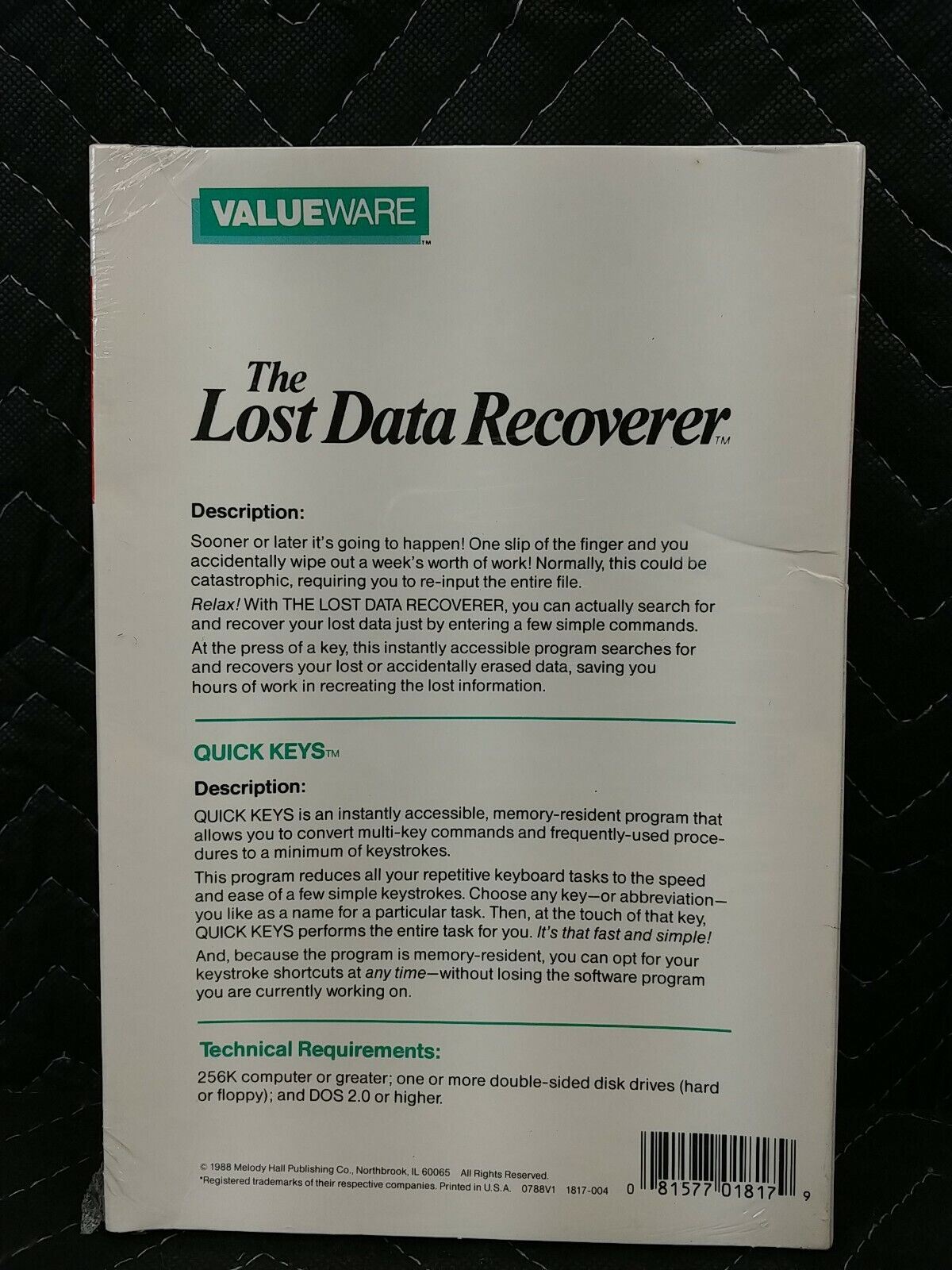 Valueware The Lost Data Recoverer for IBM PC Tandy & Compatible Computers