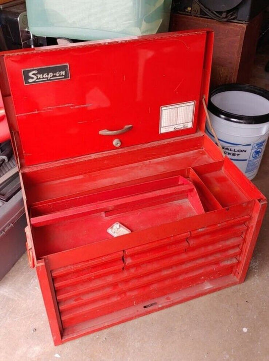 Snap On Tools 9 Drawer Red Tool Chest Box Cabinet 26 inches wide Vintage