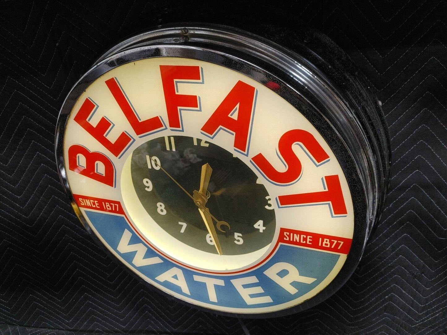 Vintage 50's Original Neon Glo-Dial Belfast Sparkling Water Clock Chrome Bezel