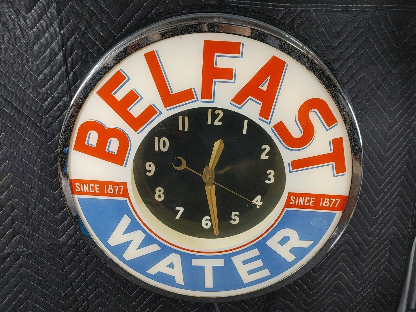 Vintage 50's Original Neon Glo-Dial Belfast Sparkling Water Clock Chrome Bezel