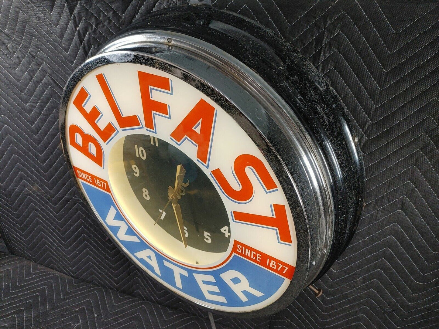 Vintage 50's Original Neon Glo-Dial Belfast Sparkling Water Clock Chrome Bezel