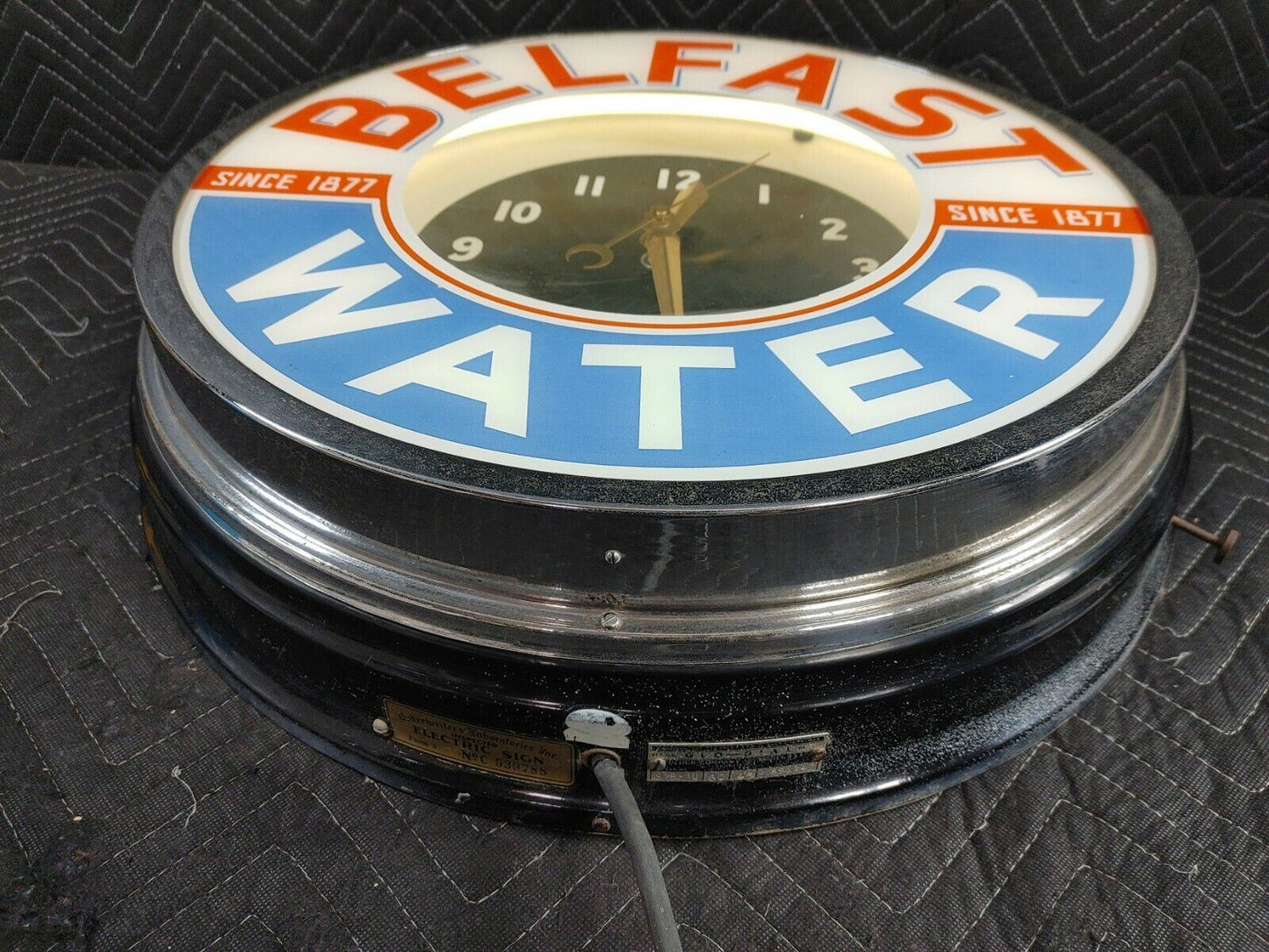 Vintage 50's Original Neon Glo-Dial Belfast Sparkling Water Clock Chrome Bezel