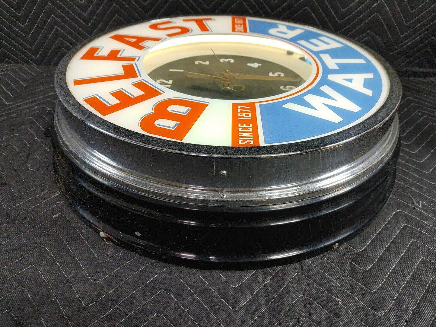 Vintage 50's Original Neon Glo-Dial Belfast Sparkling Water Clock Chrome Bezel