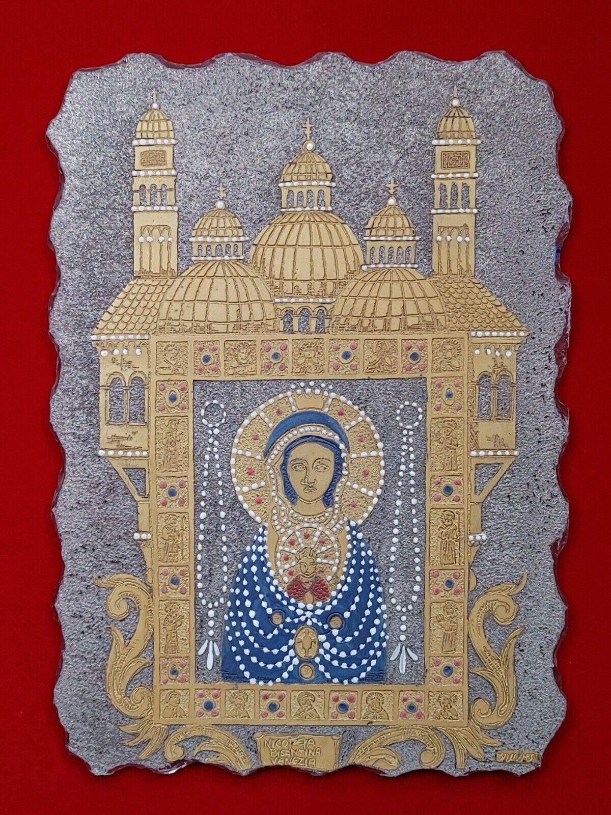 Bruber - Madonna & Child, Chiseled Crystal, Painted Gold Platinum Murano Venice