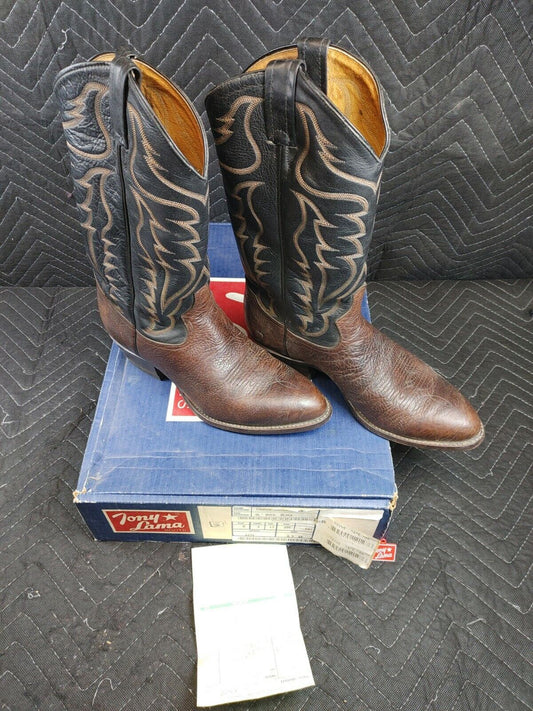 Tony Lama #6171 2-Tone Leather  Cowboy Western Pull On Men's Boots Size 8.5 EE