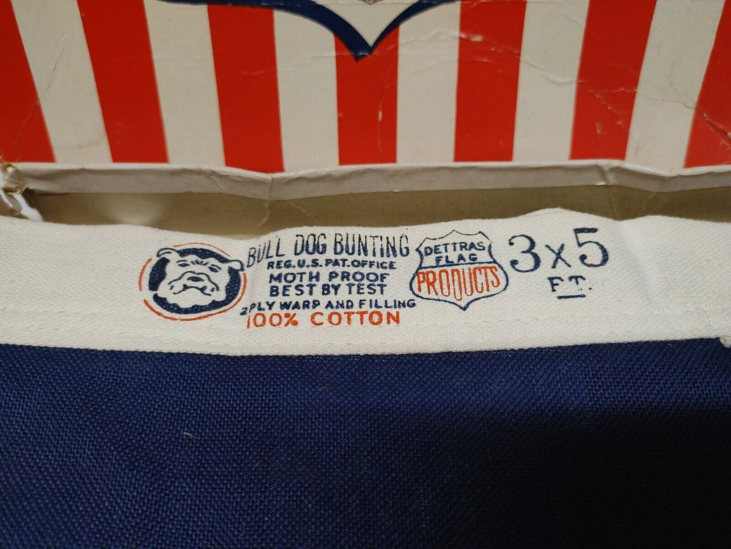 Vintage U.S. Flag Bull Dog Bunting 100% Cotton 50 Star Embroidered USA Unflown
