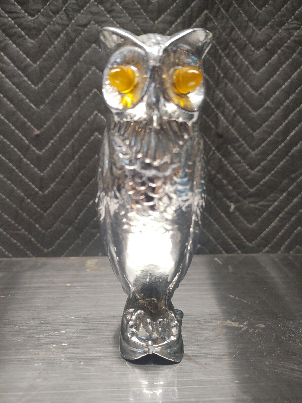 VINTAGE OWL HOOD ORNAMENT Illuminated Lighted AMBER EYES GLOW *READ*